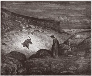 Den gudomliga komedin (La Divina Commedia, La Divine Comedie), Inferno, Canto 1: Pantern i början av uppstigningen - av Dante Alighieri (1265-1321) - Illustration av Gustave Dore (1832-1883)