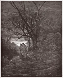 The Divine Comedy (La Divina Commedia, La Divine Comedie), Inferno, Canto 1: The she-wolf appears - av Dante Alighieri (1265-1321) - Illustration av Gustave Dore (1832-1883)