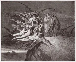 Den gudomliga komedin, Helvetet, Sång 21: Demonerna hotar Vergilius - av Dante Alighieri (1265-1321) - Illustration av Gustave Doré (1832-1883)