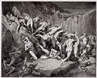 Den gudomliga komedin, Helvetet, sång 24: Tjuvarna plågade av ormar - av Dante Alighieri (1265-1321) - Illustration av Gustave Doré (1832-1883)