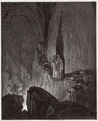 Den gudomliga komedin, Inferno, Sång 26: Odysseus och Diomedes flammande andar - av Dante Alighieri (1265-1321) - Illustration av Gustave Doré (1832-1883)