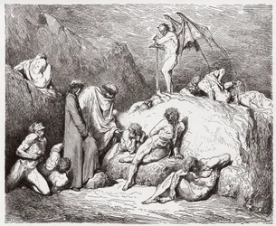 The Divine Comedy (La Divina Commedia, La Divine Comedie), Inferno, Canto 28: Stympade sårar av oenighet i den nionde bolgia - av Dante Alighieri (1265-1321) - Illustration av Gustave Dore (1832-1883)