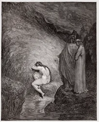 The Divine Comedy (La Divina Commedia, La Divine Comedie), Inferno, Canto 30: Myrrha, dömd för incest - av Dante Alighieri (1265-1321) - Illustration av Gustave Dore (1832-1883)