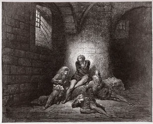 Den gudomliga komedin, Inferno, sång 33: Ugolino och hans söner inmurade och svältande - av Dante Alighieri (1265-1321) - illustration av Gustave Doré (1832-1883)