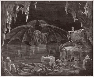 Den gudomliga komedin, Inferno, sång 34: Lucifer, helvetets kung, frusen i isen - av Dante Alighieri (1265-1321) - illustration av Gustave Doré (1832-1883)