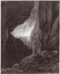 Den gudomliga komedin (La Divina Commedia, La Divine Comédie), Inferno, Sång 34: Vergilius och Dante stiger upp till den övre världen - av Dante Alighieri (1265-1321) - Illustration av Gustave Doré (1832-1883)