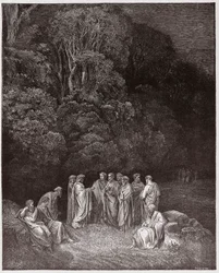 Den gudomliga komedin, Inferno, Sång 4: Homeros, poeterna och hjältarna i Limbo - av Dante Alighieri (1265-1321) - Illustration av Gustave Doré (1832-1883)