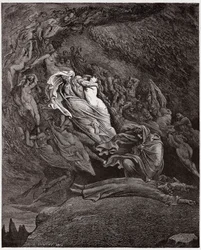 Den gudomliga komedin, Inferno, Sång 5: Francesca beskriver sin död - av Dante Alighieri (1265-1321) - Illustration av Gustave Doré (1832-1883)