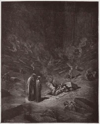 The Divine Comedy (La Divina Commedia, La Divine Comedie), Inferno, Canto 9: The burning sepulchres of the heresiarchs - av Dante Alighieri (1265-1321) - Illustration av Gustave Dore (1832-1883)