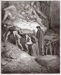Den gudomliga komedin, Skärselden, Sång 11: De högmodigas själar, som bär tunga stenar - av Dante Alighieri (1265-1321) - Illustration av Gustave Doré (1832-1883)