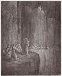 The Divine Comedy (La Divina Commedia, La Divine Comedie), Purgatorio, Canto 13: Sapia rensar sitt skyldiga liv - av Dante Alighieri (1265-1321) - Illustration av Gustave Dore (1832-1883)