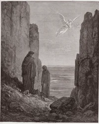 The Divine Comedy (La Divina Commedia, La Divine Comedie), Purgatorio, Canto 19: Poeterna stiger upp till den femte cirkeln - av Dante Alighieri (1265-1321) - Illustration av Gustave Dore (1832-1883)