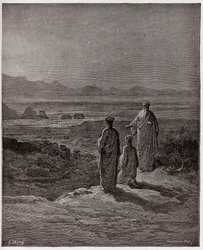 The Divine Comedy (La Divina Commedia, La Divine Comedie), Purgatorio, Canto 1: Dante knäböjer framför Statius - av Dante Alighieri (1265-1321) - Illustration av Gustave Dore (1832-1883)