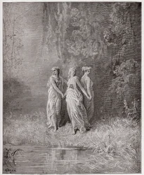 The Divine Comedy (La Divina Commedia, La Divine Comedie), Purgatorio, Canto 29: Charity, Hope, and Faith - av Dante Alighieri (1265-1321) - Illustration av Gustave Dore (1832-1883)