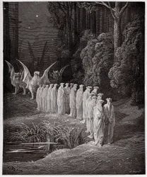 The Divine Comedy (La Divina Commedia, La Divine Comedie), Purgatorio, Canto 29: De 24 äldste i den apokalyptiska processionen - av Dante Alighieri (1265-1321) - Illustration av Gustave Dore (1832-1883)