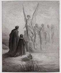 The Divine Comedy (La Divina Commedia, La Divine Comedie), Purgatorio, Canto 2: Den himmelska piloten landar båten - av Dante Alighieri (1265-1321) - Illustration av Gustave Dore (1832-1883)