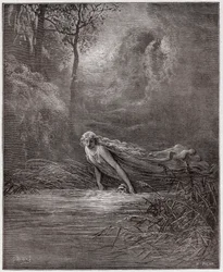Den gudomliga komedin, Skärselden, Sång 31: Dante nedsänkt i floden Lethe - av Dante Alighieri (1265-1321) - Illustration av Gustave Doré (1832-1883)