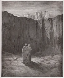 The Divine Comedy (La Divina Commedia, La Divine Comedie), Purgatorio, Canto 3: The company of souls on the cliff - av Dante Alighieri (1265-1321) - Illustration av Gustave Dore (1832-1883)