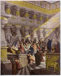 Balthazars högtid - Belshazars högtid - Belshazzars högtid - gravering i "" The Bible illustree"" av Gustave Dore (1832-1883) - Gravyr från "" The Dore Bible""