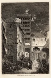 Inkvisitionsfängelset i Barcelona, teckning av Gustave Dore (1832-1883), för att illustrera hans resa till Spanien, med C. Davillier, 1862. Gravyr i "" Le tour du monde ", redigerad av Edouard Charton