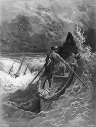 Piloten svimmar, scen från "The Rime of the Ancient Mariner" av S.T. Coleridge, publicerad av Harper und Brothers, New York, 1876 (trägravyr)