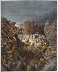 Jerikos murars fall - Gravyr i «Den illustrerade Bibeln» av Gustave Doré (1832-1883) - Gravyr ur «Dorés bibel»