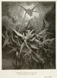 Änglarnas fall, scen ur Det förlorade paradiset av John Milton (1608-1674), illustration av Gustave Doré (1832-1883)