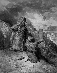 Den siste av de moriska kungarna lämnar Granada - gravyr av Gustave Doré