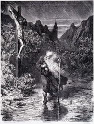 Den vandrande juden som passerar nära en Golgata - i "Legenden om den vandrande juden"" av Gustave Doré, Bokhandeln i den pittoreska butiken
