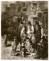 Wentworth Street - Whitechapel, från "London, a Pilgrimage", skriven av William Blanchard Jerrold (1826-84) & graverad av A. Bertrand, pub. 1872 (gravyr)