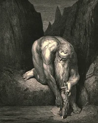 Ändå placerade han oss varsamt i avgrunden som Lucifer djupt slukar tillsammans med Judas, cirka 1890.