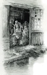 Megissiers de la rue des gobelins i Paris (Garvare som arbetar med läder och djurskinn i rue des Gobelins, Paris) Teckning av Gustave Frainpont (1849-1923) hämtar från "La seine a travers Paris" av Saint-Juirs