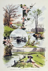 Kanten av Marne: från Charenton till Nogent 1887. Illustration av Gustave Fraipont (1849-1923) Gravyr från 1887 i "" Paris-Illustrous journal weekly"".