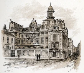Utsikt över Hotel de la Valletta vid Quai des Celestins, Paris (Utsikt över Hotel Valette på Quai des Celestins, Paris) Teckning av Gustave Fraipont (1849-1923) hämtar från Saint-Juirs "" La seine a travers Paris"