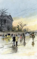 Vy över Palais Bourbon, säte för Frankrikes nationalförsamling, Paris. Teckning av Gustave Fraipont (1849-1923) efter Saint-Juirs