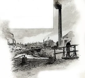 Utsikt över den torra flodbädden av kanalen Saint-Martin under reningsperioden Teckning av Gustave Fraipont (1849-1923) hämtar från "La seine a travers Paris" av Saint-Juirs