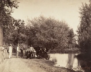 Scen nära en damm vid Petit-Mourmelon-kvarnen, 1857.
