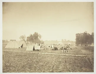 Tält och militärutrustning, Camp de Châlons, 1857.