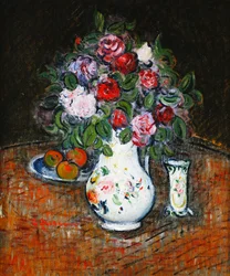 Vas med blommor och skål med frukt; Vase de Fleurs et Bol de Fruits,