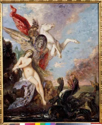 Andromeda, kedjad vid en klippa, befrias av Perseus. Målning av Gustave Moreau (1826-1898)