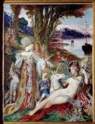 Enhörningsmålningen av Gustave Moreau (1826-1898) 1885, Olja på duk
