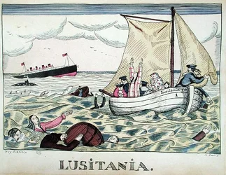 Lusitanias förlisning, 7 maj 1915 (färg litho)