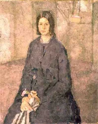 Flicka som håller en ros, ca 1915-25