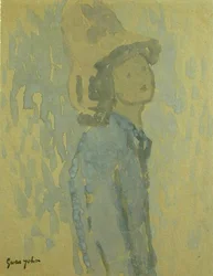 Tjej med hatt (gouache på papper)