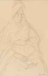 Studie för Mere Poussepin sittande vid ett bord, ca 1915