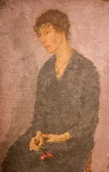 Kvinna som håller en blomma, 1908-1922.