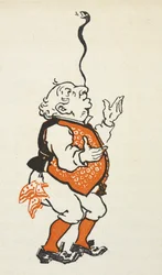 Illustration av en smart klädd man som balanserar en orm på näsan.