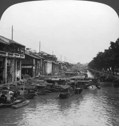 Den fullsatta kanalen, från Engelska bron, Kanton, Kina, 1901