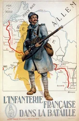 Franskt infanteri i strid (den röda linjen representerar Hindenburglinjen) - ill. av H. Delaspre