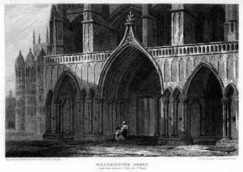 Norra veranda med en del av Henry VII Chapel, Westminster Abbey, London, 1815.